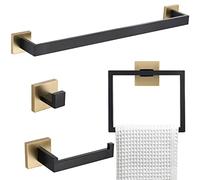 Juego de 4 Accesorios de baño de Acero Inoxidable para toallero, Montaje en Pared, 23.6 Pulgadas, Color Negro y Dorado