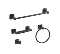 Juego de 4 accesorios de baño montados en la pared, toallero de papel higiénico, anillo de toalla y gancho para bata, kit de aleación de zinc inoxidable para baños negros de 61 cm de largo