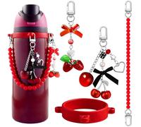 Juego de 4 accesorios para botella de agua de cereza negra para Owala Stanley, juego de accesorios para botella de agua, correa de asa, decoración, bonito juego de accesorios para vasos para mujer
