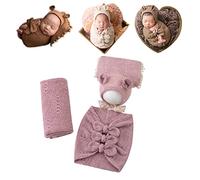Juego de 4 accesorios para fotografía de recién nacido, para hacer postes, sombrero y manta, Rosa púrpura, Medium
