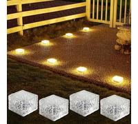 Juego de 4 adoquines de cristal solar, lámpara exterior, resistente al agua, luces solares LED para exteriores, adoquines, iluminación de camino, luces decorativas para jardín, terraza, pasos,