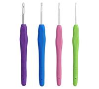 Juego de 4 agujas de ganchillo, 4 tamaños ergonómicos, agujas de ganchillo de metal multicolor con mango de gel de sílice suave, 14 cm, agujas de tejer extralargas para principiantes y amantes del