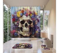 Juego De 4 Alfombras De Baño Cráneo Floral Alfombra De Secado Rápido 50×80 Cm, Cubierta De Inodoro Y Alfombra Tipo U Antideslizante
