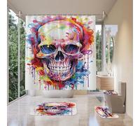 Juego De 4 Alfombras De Baño Esqueleto Colorido Alfombra De Secado Rápido 50×80 Cm, Cubierta De Inodoro Y Alfombra Tipo U Antideslizante