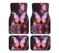 Juego de 4 alfombrillas de coche con mariposas y flores, interior limpio, fácil de limpiar y no se decolora, mantiene tu coche, camión o furgoneta