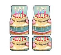 Juego de 4 alfombrillas de protección para furgonetas, sedanes y camiones con diseño de pastel grande con texto "Happy Birthday"