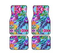 Juego de 4 alfombrillas de protección para furgonetas, sedanes y camiones con estampado de plantas tropicales de flores rosadas