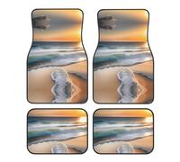 Juego de 4 alfombrillas estampadas Sunset Over The Waves | Resistente al desgaste y a las manchas | Perfecto para autos/SUVs/furgonetas