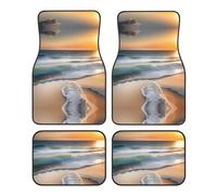 Juego de 4 alfombrillas estampadas Sunset Over The Waves | Resistente al desgaste y a las manchas | Perfecto para autos/SUVs/furgonetas