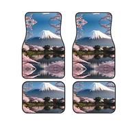 Juego de 4 alfombrillas universales con estampado de Monte Fuji a principios de primavera, juego de 4 piezas delanteras y traseras, fáciles de limpiar para la mayoría de coches, SUV, furgonetas
