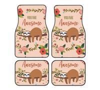 Juego de 4 alfombrillas universales para coche, diseño de perezoso elegante con texto en inglés "You Are Awesome Sloth" para SUV, sedán, furgoneta, camión