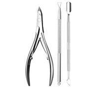 Juego de 4 alicates para uñas, tijeras, recortador de cutículas, empujador de cutículas de acero inoxidable, herramientas para manicura y pedicura, color caqui oscuro.
