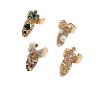 Juego de 4 anillos de armadura de diamante, corona de arco de cristal, anillos de nudillos punk, perla, flor, diablo, articulación de dedo, anillo de uñas para mujeres y niñas, Metal Diamantes de