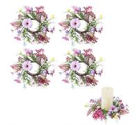Juego de 4 anillos para velas de Pascua, mini coronas para velas de pilar, huevos rosados y azules, primavera, floral, bayas, juego de anillos para centros de mesa de Pascua, comedor, manija de puerta