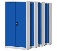 Juego de 4 Armario de Oficina Archivador Armario de Herramientas Metálico 4 Estantes con Recubrimiento de Polvo Se Puede Cerrar 195 cm x 90 cm x 40 cm (Gris-Azul)