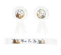 Juego de 4 bandas de baby shower para mamá para ser ramillete con corona de hojas verdes salvia, para papá, para futuros padres, recuerdos de fiesta para revelación de género (flor blanca), banda de