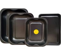 Juego de 4 bandejas para asar y hornear negras - tostador grande (38 cm), tostador mediano (33 cm), tostador pequeño (28 cm) y bandeja pequeña (32 cm), paquete múltiple, apto para lavavajillas