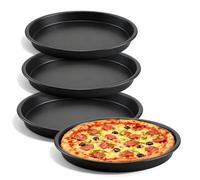 Juego de 4 bandejas para pizza, 4 unidades, diámetro 6/7/8/9 en acero al carbono, molde redondo para pizza, molde para pizza de acero al carbono para pizza, tartas y tartas flameadas, calor uniforme y