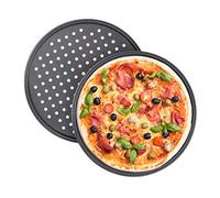 Relaxdays 4 bandejas redondas para pizza, perforadas, antiadherentes, acero al carbono, 32 cm, color gris