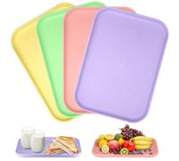 Juego de 4 Bandejas Plastico Rectangular,24×17CM Reutilizable Bandejas para Servir Comida Antideslizante Bandejas de Plástico para Bebidas,Aperitivos,Frutas,Postres