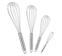 Juego de 4 batidores de cocina de acero inoxidable profesional de 21 cm, 26 cm, 29 cm, batidor para mezclar, batir la masa, huevos, batidor de huevos, espumar y plata
