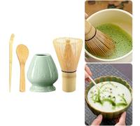 Juego de 4 batidores japoneses de matcha, juego de batidores de bambú hechos a mano con soporte de cerámica y cuchara de té, para una experiencia tradicional de beber té matcha (F)