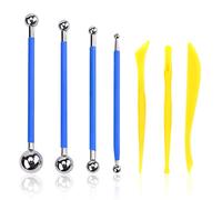 Juego de 4 bolas de metal con 3 navajas multiusos, herramienta de punta estilográfica, bola de calafateo, herramienta de fondant de bola de metal para hornear, decorar, juntas de azulejos y más.