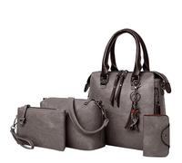Juego de 4 bolsas de mano para mujer, bolsos de mano, monedero, bolso de hombro, asa superior, cartera Satchel, gris, Talla única para todos