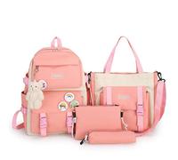 Juego de 4 bolsas escolares Kawaii, mochilas para niñas adolescentes, mochila estética con accesorios, Pink, L