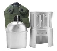 Juego de 4 bolsas para estufa, cantimplora militar, cantimplora portátil con taza y cinturón de nailon verde, para acampar al aire libre, supervivencia, senderismo, mochileros