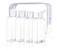 Juego de 4 botellas de viaje transparentes de 100 ml, dispensador vacío para champú, loción de baño, acondicionador de cabello y más botellas de artículos de tocador de viaje