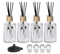Juego de 4 Botellas Difusoras de Vidrio de 8 Onzas/250 ml - Vacías Con Tapones y Varillas de Lengüeta - Decorativas Transparentes Reutilizables a Granel