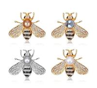 Juego de 4 broches de abeja, broches y pines para mujer, broche de perlas de diamante completo, broche de abeja de insectos estilo mujer, regalos de abeja para mujer, pin de insignia de abeja, regalo