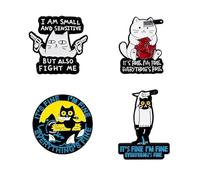 Juego de 4 broches de gato para hombres y mujeres, diseño humorístico It's Fine Im Fine con diseño elegante, mochila y ropa, regalo moderno para amantes de los gatos y entusiastas, S, Metal, Esmalte