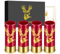 Juego de 4, cabeza de ciervo inclinada, plástico vidrio licor | 45 ml, regalo para cazador, 12 GA vasos de disparo, disparador de vidrio, plástico, cristal licor, con caja de regalo, rojo