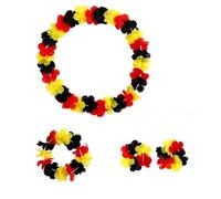 Juego de 4 cadenas de flores para fans de Alemania, artículo del Mundo 2026, artículo para fans de Alemania, collar hawaiano, pulseras, negro, rojo, amarillo, Alemania, hawaiano, guirnaldas para el