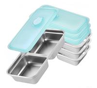 Juego de 4 cajas de aperitivos de acero inoxidable con tapas resistentes a fugas y compartimentos dobles para un transporte seguro y limpio de alimentos