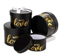 Juego de 4 cajas de regalo negras con tapas, caja de regalo redonda con cinta de seda, pequeñas cajas de regalo para regalos de San Valentín, manualidades, chocolates, decoración de boda