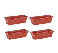 Juego de 4 cajas rectangulares de plástico para plantas con orificios de drenaje y bandeja de captura de agua, para balcón, alféizar de ventana y jardín (ladrillo rojo)