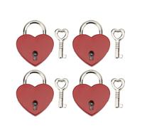 Juego de 4 candados de corazón con llaves, candado en forma de corazón para diario (Roja)