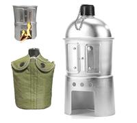 Juego de 4 cantimploras militares, kit de bolsas para estufa, juego de utensilios de cocina de aluminio para exteriores con hervidor de 850 ml, taza de 600 ml y estufa de leña para camping, senderismo