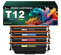 Juego de 4 Cartuchos de Tóner Compatibles T12 para impresoras para Canon i-SENSYS X Series C1333i, C1333iF, C1333P, 1333C y MF1333c, con Chip y Alto Rendimiento