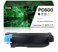 Juego de 4 cartuchos de tóner de alto rendimiento para impresoras PC600 (modelos 408314, 408315, 408316 y 408317). Este cartucho rinde 18000 páginas en negro y 12000 en amarillo/negro,Cyan-1Pack