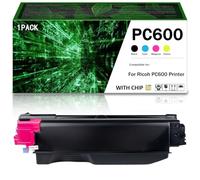 Juego de 4 cartuchos de tóner de alto rendimiento para impresoras PC600 (modelos 408314, 408315, 408316 y 408317). Este cartucho rinde 18000 páginas en negro y 12000 en amarillo/negro,Magenta-1Pack
