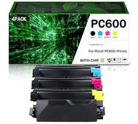 Juego de 4 cartuchos de tóner de alto rendimiento para impresoras PC600 (modelos 408314, 408315, 408316 y 408317). Este cartucho rinde 18000 páginas en negro y 12000 en amarillo/negro,4Color-1Pack
