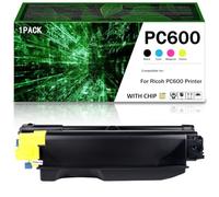 Juego de 4 cartuchos de tóner de alto rendimiento para impresoras PC600 (modelos 408314, 408315, 408316 y 408317). Este cartucho rinde 18000 páginas en negro y 12000 en amarillo/negro,Yellow-1Pack