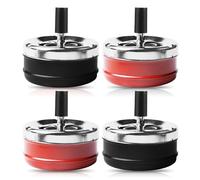Juego de 4 ceniceros con tapa giratoria para exterior, acero inoxidable, oficina en casa, balcón, fiesta, exterior (negro, rojo)