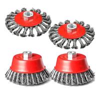 Juego de 4 cepillos de alambre para amoladora, 4 ruedas de alambre para amoladora angular de 4 1/2 M14, eje roscado, grueso, ondulado, trenzado, para limpieza pesada, pelado de óxido