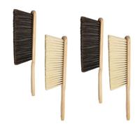 Juego de 4 cepillos de mano, escobas de madera, cerdas sintéticas, mango de madera, escoba suave con agujero en el mango para colgar, 2 grises + 2 amarillos