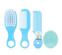 Juego de 4 cepillos de pelo para bebés, cepillo de masaje, set de peines, cepillo de cuidado de silicona, peine para bebés, cepillo de pelo suave para niños y recién nacidos (azul)